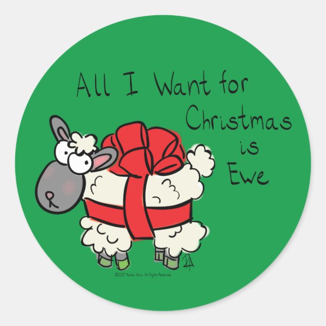 Cute Christmas Sheep Cartoon Classic Round Sticker (Front)