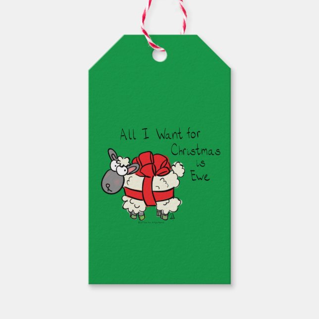 Cute Christmas Sheep Cartoon Gift Tags (Front)