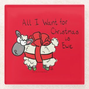 Cute Christmas Sheep Cartoon Glass Coaster