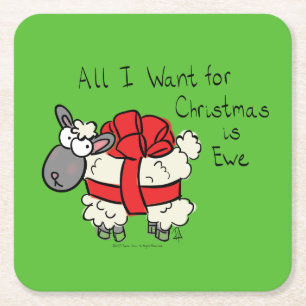 Cute Christmas Sheep Cartoon Square Paper Coaster