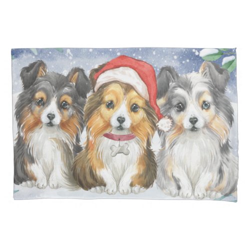 Cute Christmas Shelties in the Snow Pillow Case