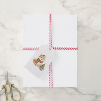 Cute Christmas Shiba Inu in Santa Hat & Scarf Holi Gift Tags