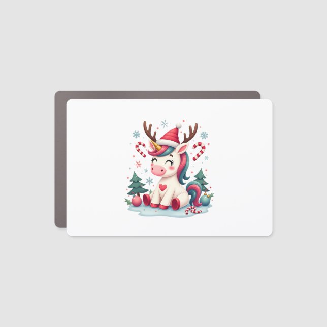 Cute Christmas Shirt Girls Women Xmas Unicorn Deer Car Magnet (Front)
