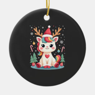 Cute Christmas Shirt Girls Women Xmas Unicorn Deer Ceramic Ornament