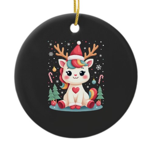 Cute Christmas Shirt Girls Women Xmas Unicorn Deer Ceramic Ornament
