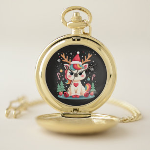 Cute Christmas Shirt Girls Women Xmas Unicorn Deer Pocket Watch