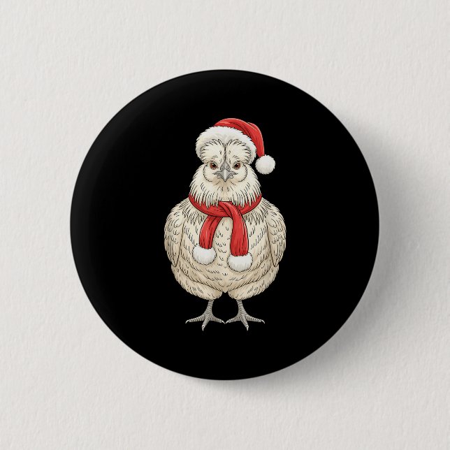Cute Christmas Silkie Chicken Santa Farm Animal  Button (Front)