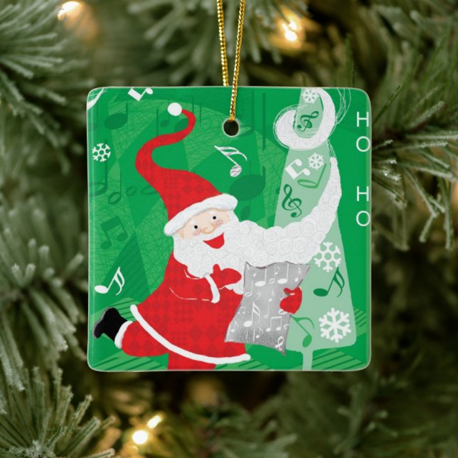 Cute Christmas, Singing and Dancing Santa Claus Ceramic Ornament (Tree)