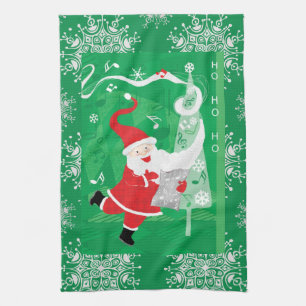 Cute Christmas, Singing and Dancing Santa Claus Kitchen Towel