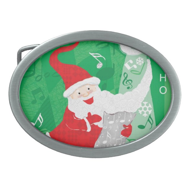 Cute Christmas, Singing and Dancing Santa Claus Oval Belt Buckle (Front)