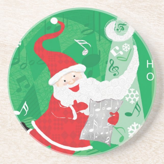 Cute Christmas, Singing and Dancing Santa Claus Sandstone Coaster (Front)