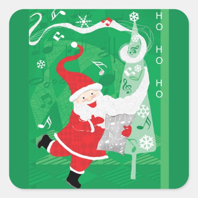 Cute Christmas, Singing and Dancing Santa Claus Square Sticker (Front)