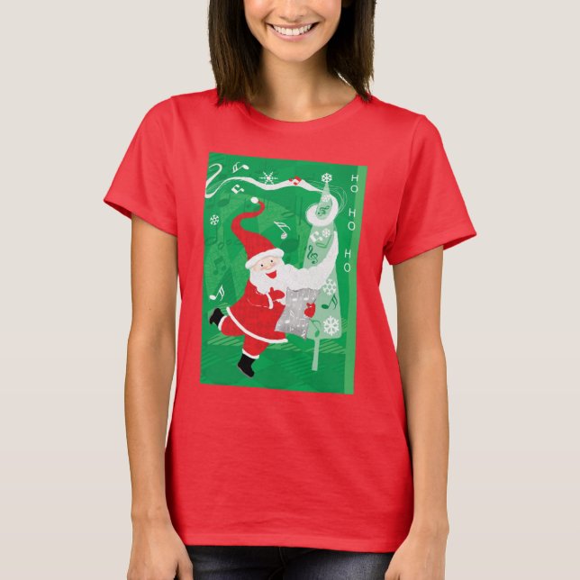Cute Christmas, Singing and Dancing Santa Claus T-Shirt (Front)