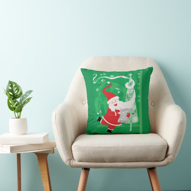 Cute Christmas, Singing and Dancing Santa Claus Throw Pillow (Chair)