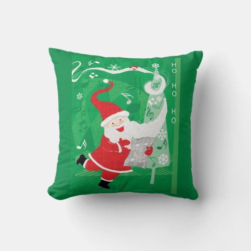 Cute Christmas Singing and Dancing Santa Claus Throw Pillow