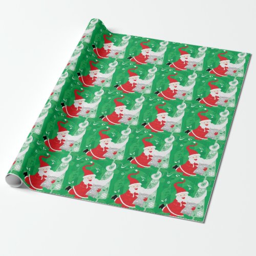 Cute Christmas Singing and Dancing Santa Claus Wrapping Paper