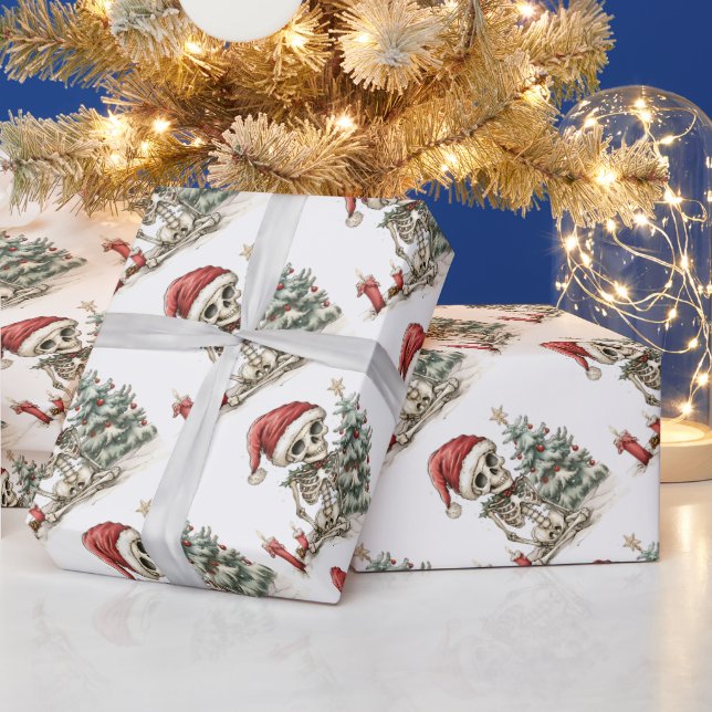 Cute Christmas Skeleton and Christmas Tree Wrapping Paper (Holidays)