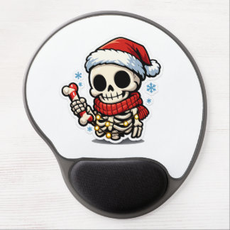 Cute Christmas Skeleton Holding Candy Cane Kawaii  Gel Mouse Pad
