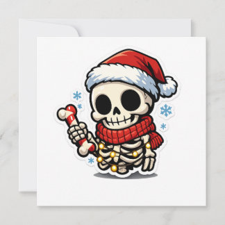 Cute Christmas Skeleton Holding Candy Cane Kawaii  Invitation