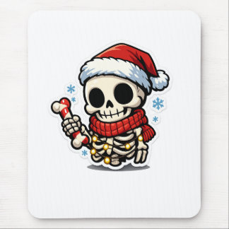 Cute Christmas Skeleton Holding Candy Cane Kawaii  Mouse Pad