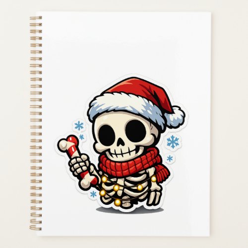 Cute Christmas Skeleton Holding Candy Cane Kawaii  Planner