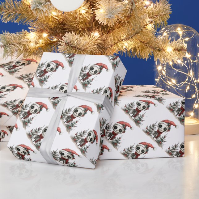 Cute Christmas Skeleton with Christmas Trees Wrapping Paper (Holidays)