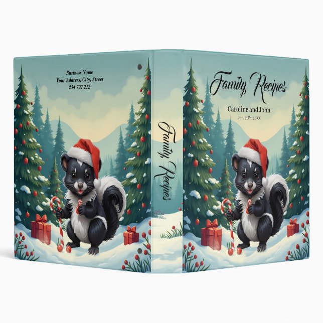 Cute Christmas Skunk Cartoon  3 Ring Binder (Background)