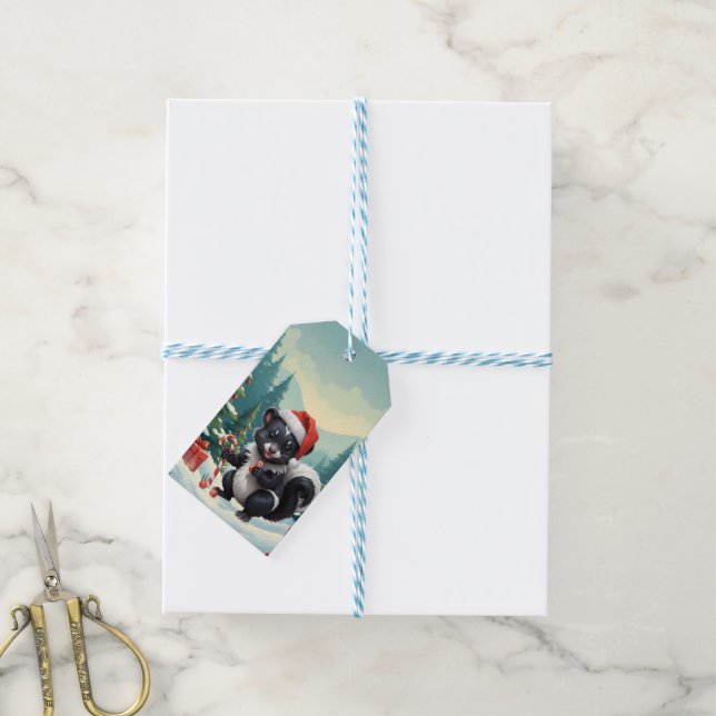 Cute Christmas Skunk Cartoon  Gift Tags (With Twine)