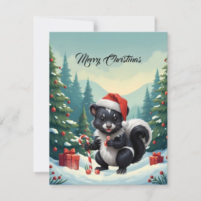 Cute Christmas Skunk Cartoon  Holiday Card (Front)