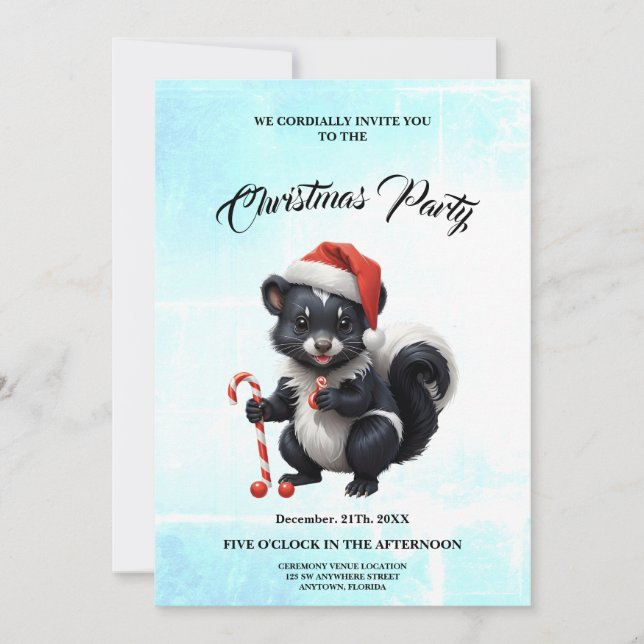 Cute Christmas Skunk Cartoon Invitation (Front)
