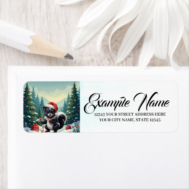 Cute Christmas Skunk Cartoon  Label (Insitu)