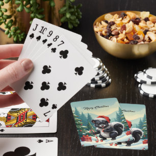 Cute Christmas Skunk Cartoon Poker Cards