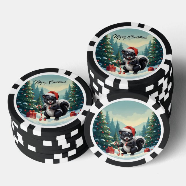 Cute Christmas Skunk Cartoon Poker Chips (Stack)