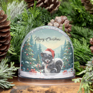 Cute Christmas Skunk Cartoon Snow Globe