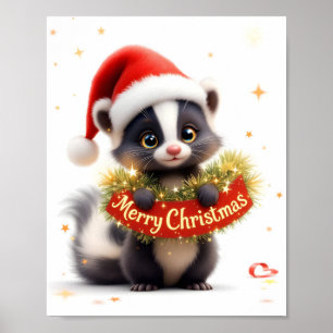 Cute Christmas Skunk Digital Poster