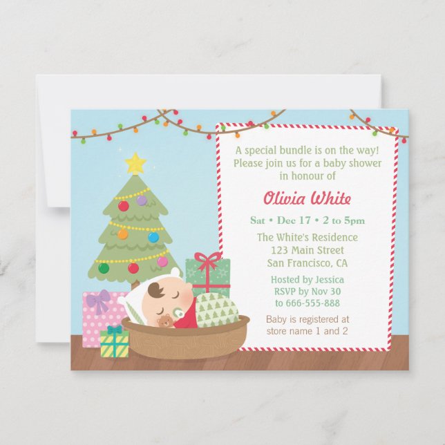 Cute Christmas Sleeping Baby Shower Invitations (Front)