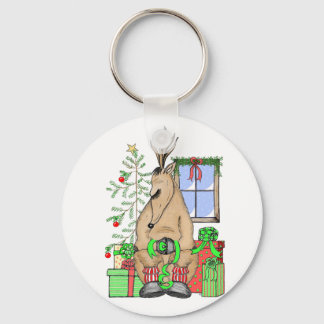 Cute Christmas Sleepy Reindeer Wrapping Gifts Keychain