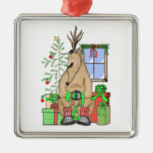 Cute Christmas Sleepy Reindeer Wrapping Gifts Metal Ornament
