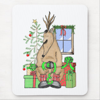 Cute Christmas Sleepy Reindeer Wrapping Gifts Mouse Pad