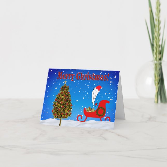 Cute Christmas Sleigh and Birdie Greeting Card (Front)