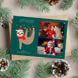 Cute Christmas Sloth 2 Photo Collage  Holiday Card<br><div class="desc">Cute Christmas sloth personalized photo cards.</div>