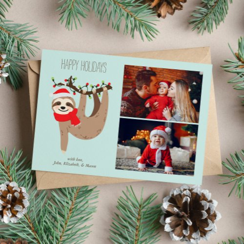 Cute Christmas Sloth 2 Photo Collage  Holiday Card