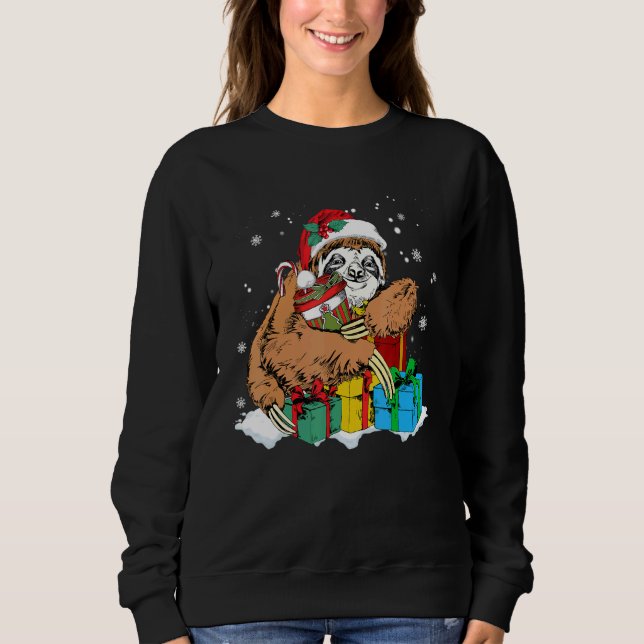Cute Christmas Sloth and Santa Claus Hat Sweatshirt (Front)
