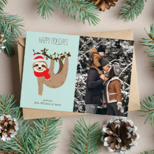 Cute Christmas Sloth Custom Photo Holiday Card