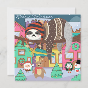 Cute Christmas Sloth Holiday Card