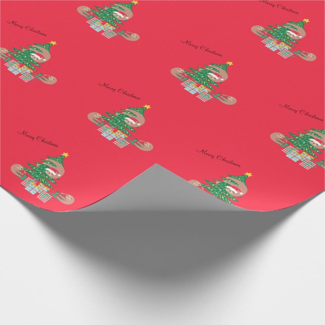 Cute Christmas Sloth Holiday Wrapping Paper (Corner)