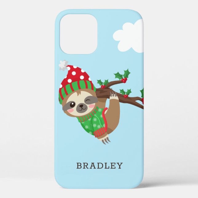 Cute Christmas Sloth Modern Personalized Name Case-Mate iPhone Case (Back)