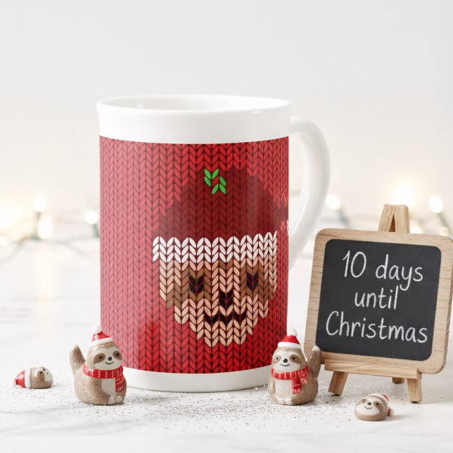 Cute Christmas Sloth Monogram Bone China Mug (Your cute, personalized sloth mug makes the season even more joyful.)
