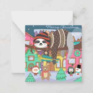 Cute Christmas Sloth Note Card