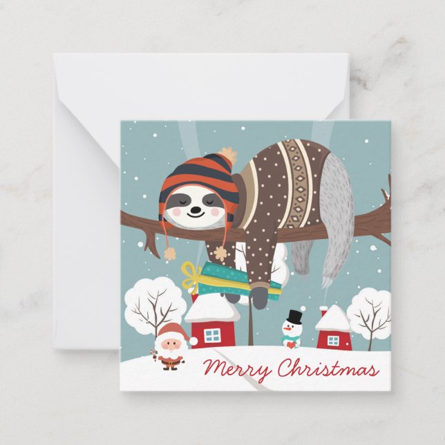 Cute Christmas Sloth Note Card (Front)